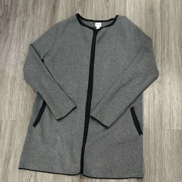 J. Crew Factory Vanessa Sweater Jacket Black and White Herringbone Open Cardigan - Picture 12 of 12